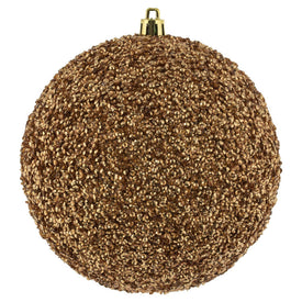 4.75" Rose Gold Beaded Ball Ornaments with Drilled Caps 6 Per Bag