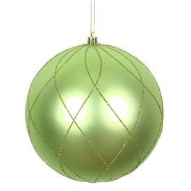 6" Celadon Matte and Glitter Swirl Ball Ornaments 3 Per Box