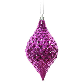 6" x 3" Fuchsia Shiny Diamond Drop Ornaments with Drilled and Wired Caps 4 Per Bag