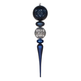 33" Midnight Blue, Silver, and Blue Durian Finial Ornament