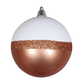 4" Rose Gold Candy/White Glitter Balls Ornaments 6 Per Bag