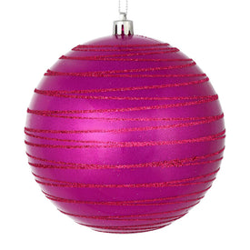 4.75" Fuchsia Candy Finish Ball with Glitter Lines 4 Per Bag