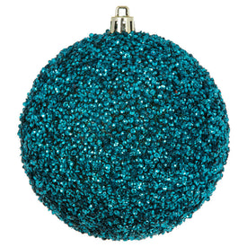 4" Sea Blue Beaded Ball Ornaments with Drilled Caps 6 Per Bag