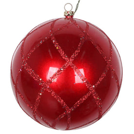 4.75" Red Candy Glitter Net Ball Ornaments 3 Per Bag