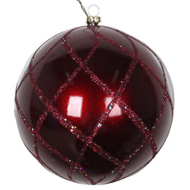 4.75" Burgundy Candy Glitter Net Ball Ornaments 3 Per Bag