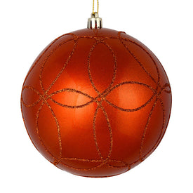 6" Burnished Orange Candy Ornaments with Circle Glitter Pattern 3-Pack