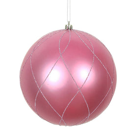 6" Mauve Matte and Glitter Swirl Ball Ornaments 3 Per Box