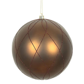 6" Mocha Matte and Glitter Swirl Ball Ornaments 3 Per Box