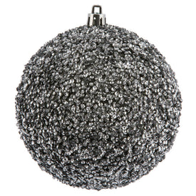 4" Gunmetal Beaded Ball Ornaments with Drilled Caps 6 Per Bag