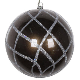 4.75" Pewter Candy Glitter Net Ball Ornaments 3 Per Bag