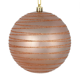 4.75" Rose Gold Candy Finish Ball with Glitter Lines 4 Per Bag