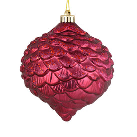 6" Berry Red Glitter Pine Cone Ornaments 6 Per Bag