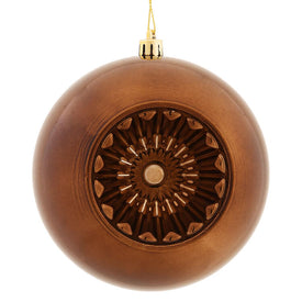 4.75" Chocolate Shiny Star Brite Ball Ornaments with Drilled and Wired Caps 4 Per Bag