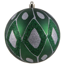 4.75" Emerald Matte Ball with Glitter Diamond Pattern 3 Per Bag
