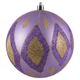 4.75" Lavender Matte Ball with Glitter Diamond Pattern 3 Per Bag