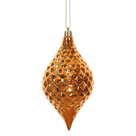 6" x 3" Burnished Orange Shiny Diamond Drop Ornaments with Drilled and Wired Caps 4 Per Bag