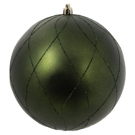 6" Moss Green Matte and Glitter Swirl Ball Ornaments 3 Per Box
