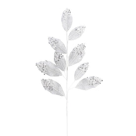 12" x 29" White Glitter Leaf Sprays 6 Per Bag