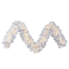 Vickerman 9' x 18" White Artificial Christmas Garland, Warm White LED 3MM 8 Function Lights