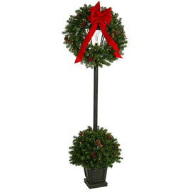 6.5' Pre-Lit Christmas Pine Topiary Lantern with 100 Dura-Lit Warm White Lights