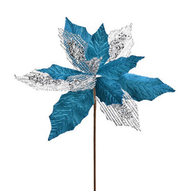 23" x 13" Turquoise Poinsettia Mesh Glitter Sprays 6 Per Bag