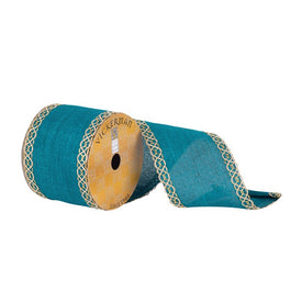 3.75" x 10 Yards Turquoise Dupion with Gold Swirl Edge Ribbon