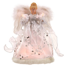 12" Lighted White and Silver Angel Christmas Tree Topper