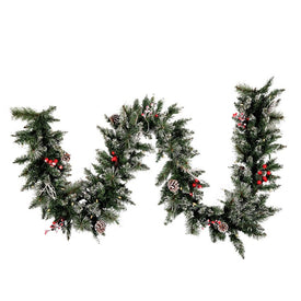 9' Pre-Lit Snow-Tipped Pine and Berry Christmas Garland with 50 Warm White LED Lights