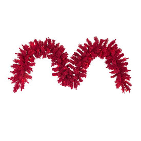 9' x 14" Pre-Lit Flocked Red Fir Artificial Christmas Garland with 100 Red Lights