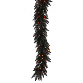 9' x 14" Pre-Lit Black Fir Artificial Christmas Garland with 100 Orange LED Lights