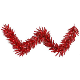 9' x 14" Pre-Lit Red Tinsel Artificial Fir Christmas Garland with 100 Red LED Lights