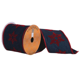 4" x 10 Yards Dark Blue with Red Felt Snowflakes and Red Edge Ribbon