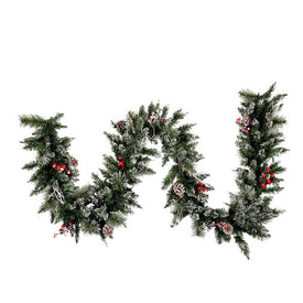 9' Unlit Snow-Tipped Pine and Berry Christmas Garland