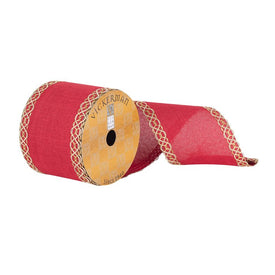 3.75" x 10 Yards Red Dupion with Gold Swirl Edge Ribbon