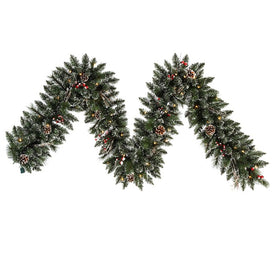 9' Pre-Lit Snow-Tipped Pine and Berry Christmas Garland with 50 Clear Lights