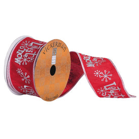 2.5" x 10 Yards Red with Silver Embroidered Let It Snow, Snowflakes and White Edge Ribbon