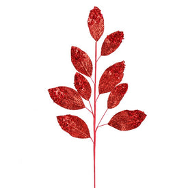 12" x 29" Red Glitter Leaf Sprays 6 Per Bag