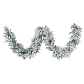 9' x 12" Pre-Lit Flocked Ashton Pine Artificial Christmas Garland with 50 Warm White LED Lights