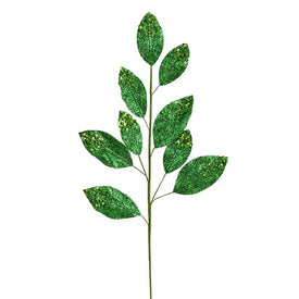12" x 29" Green Glitter Leaf Sprays 6 Per Bag