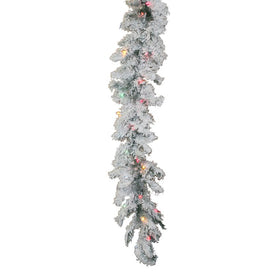 9' x 12" Pre-Lit Flocked Alaskan Pine Artificial Christmas Garland with 50 Multi-Colored Lights