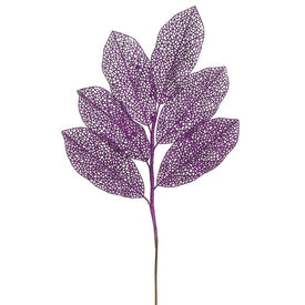 22" Purple Glitter Magnolia Artificial Christmas Sprays 12 Per Bag