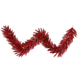 9' x 14" Unlit Red Tinsel Artificial Fir Christmas Garland