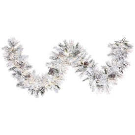 9' x 14" Pre-Lit Flocked Atka Garland with Pine Cones and 200 Warm White Wide-Angle LED Lights