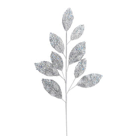 12" x 29" Silver Glitter Leaf Sprays 6 Per Bag