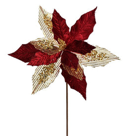 23" x 13" Burgundy Poinsettia Mesh Glitter Sprays 6 Per Bag