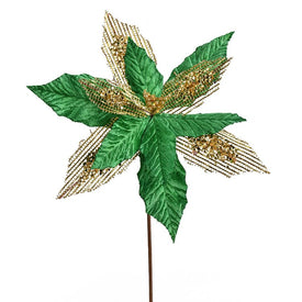 23" x 13" Green Poinsettia Mesh Glitter Sprays 6 Per Bag