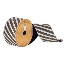 2.5" x 10 Yards White and Black Striped Rivet Pattern Ribbon