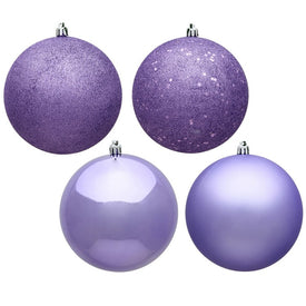 8" Lavender Four-Finish Ball Christmas Ornaments 4 Per Bag