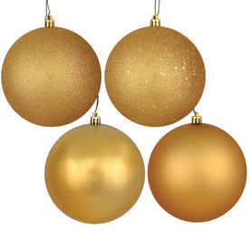 8" Copper/Gold Four-Finish Ball Christmas Ornaments 4 Per Bag