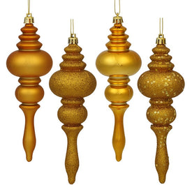 7" Antique Gold Four-Finish Finial Christmas Ornaments 8 Per Box